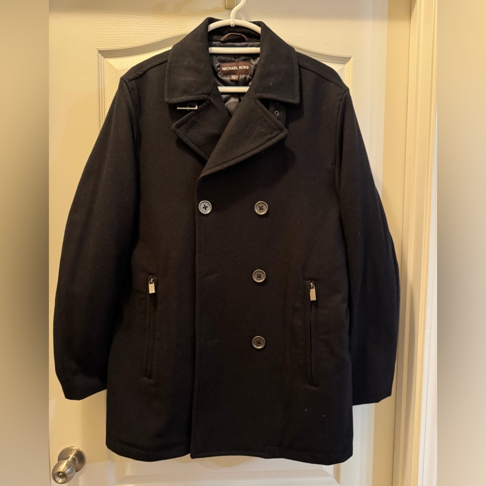 Michael Kors Double-Breasted Black Peacoat